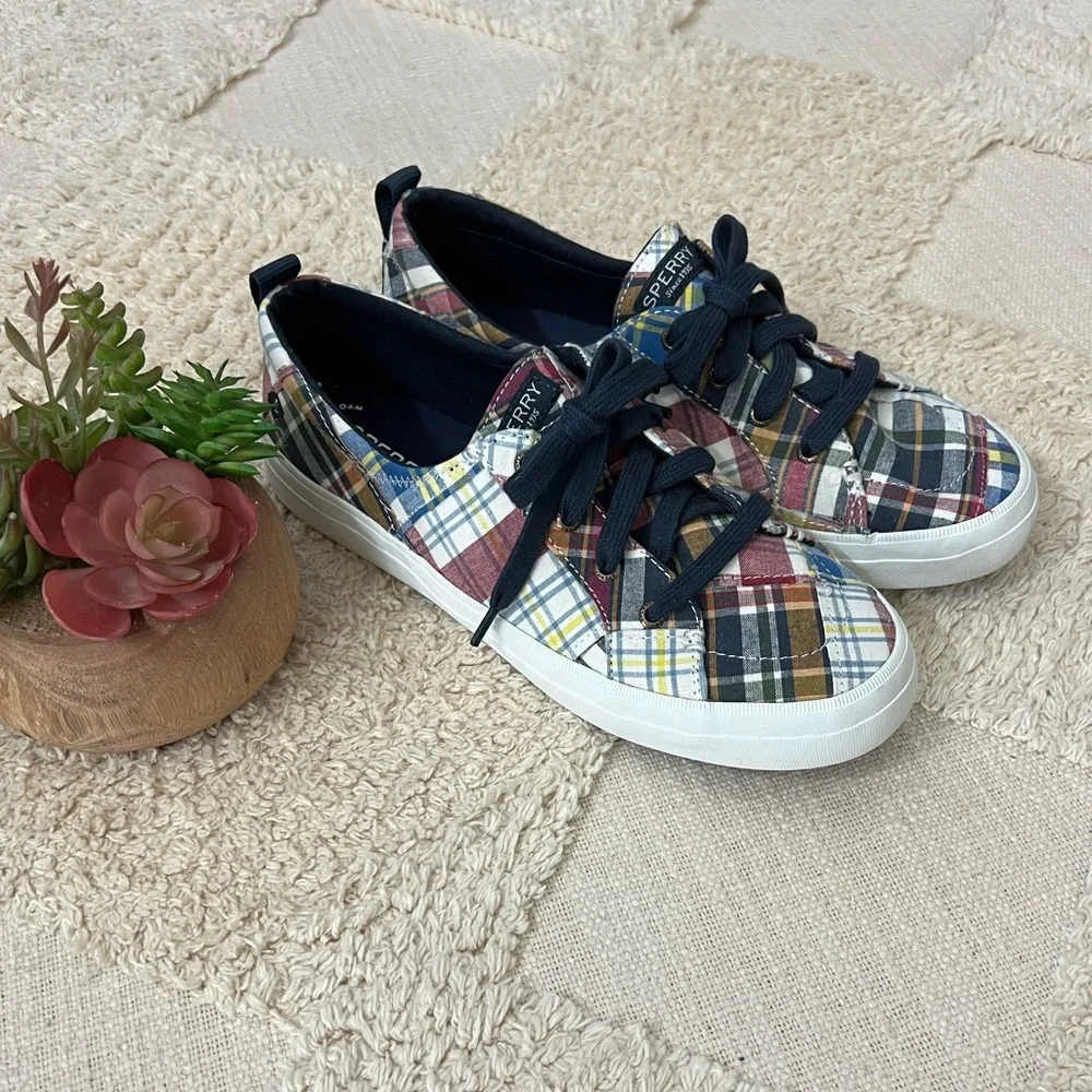 Sperry Top Sider Multicolor Madras Plaid Style Women's Sneakers Sz 9.5 EUC - Picture 1 of 6